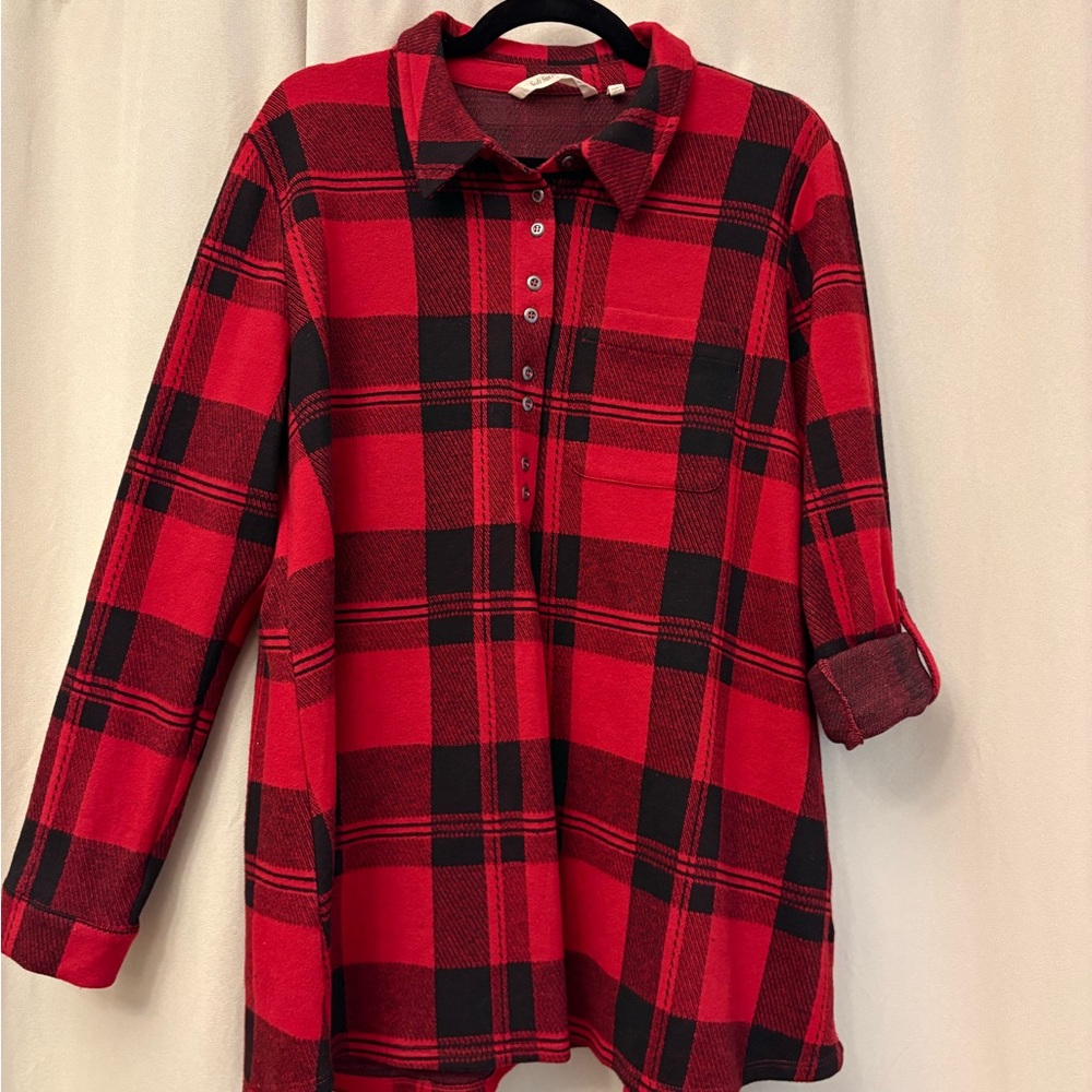 Soft Surroundings Red and Black Plaid Blouse
